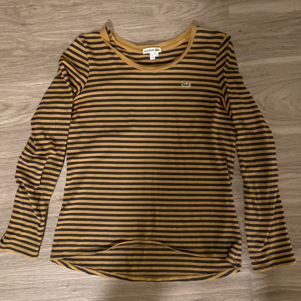 Lacoste brown/navy blue stripe long sleeve shirt